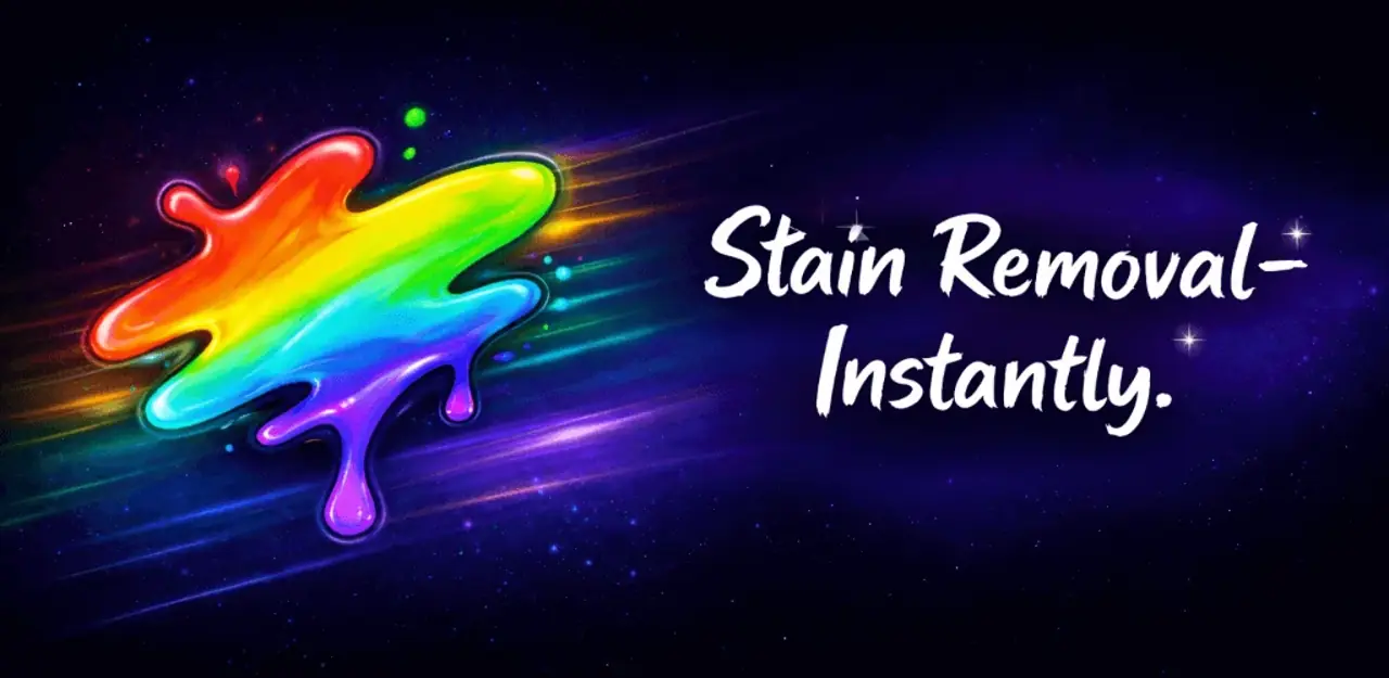 StainSlayer AI: rainbow stain splash with script tagline.